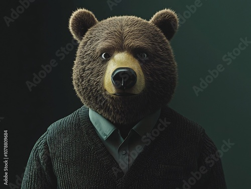 Friendly Ursine Mascot in School Uniform Embodying Approachable Classroom Persona