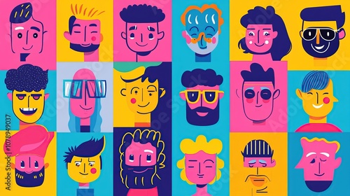 Colorful Illustration of Diverse Smiling Faces