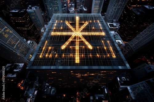 Network grid superimposed over skyscrapers in a city, symbolizing urban connectivity