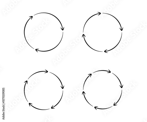 Ręcznie rysowane koło ze strzałkami. Diagram kołowy. Ilustracja wektorowa.