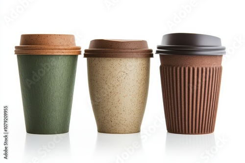 Set wiederverwendbarer Kaffeebecher in Erdtönen umweltfreundliches Design nachhaltige Coffee-to-go Becher Bio-Material langlebig für unterwegs moderne Zero-Waste Trinkgefäße umweltbewusstes Zubehör