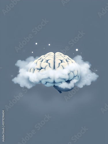 Fog brain concept. Human brain surrounded by clouds. Problems with concentration and memories. Mental Health and neurological disorders. Vector illustration