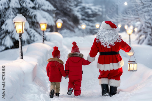 Snowy Street Scene with St. Nicholas Procession