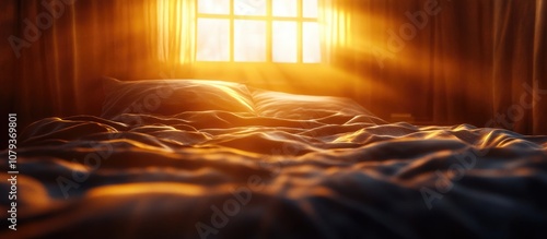 Freshly rumpled bedding in a sunlit bedroom evoking a cozy morning atmosphere