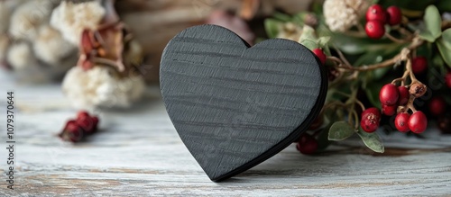 Heart shaped black wooden piece engraved with meaningful text ideal for sentimental gifts or decorative art