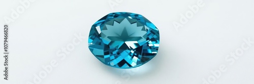 A stunning natural blue zircon gem shining on a plain neutral background, precious stone, beautiful, shining