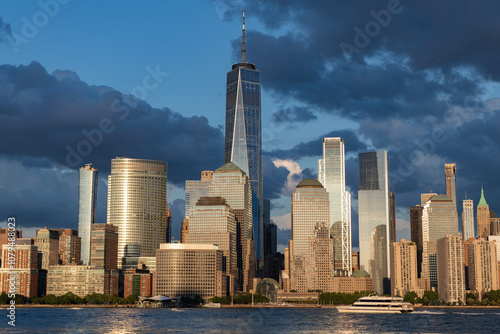 Manhattan cityscape with skyscraper architecture. Manhattan with NY city skyline. Cityscape sunrise of NYC Manhattan. Skyscraper cityscape of downtown city of New York, Manhattan