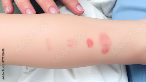 Scars on the lower leg of a woman after varicose vein. Hematomas from traces of a tight compression bandage