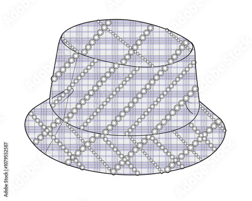 Embellished bucket hat vector design technical flat drawing.