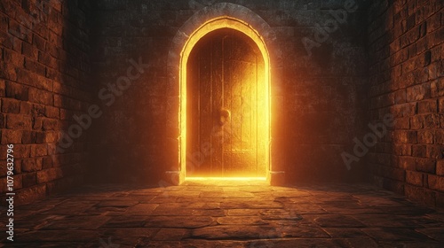 Ancient glowing portal within a medieval castle s hidden passage ideal for historical fantasy games or captivating medieval mystery stories