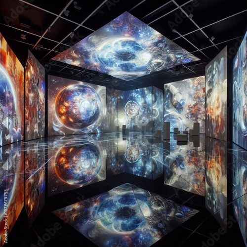 An interactive room where projections and mirrors combine to fra