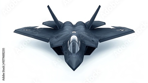 Stylish black military jet on a white isolated background, showcasing advanced design and technology.