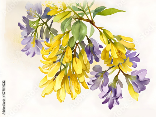 Laburnum Watercolor Flower Nature Art