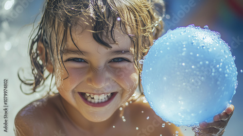 Young girl With a sly grin, holding a water balloon or about to execute a playful prank