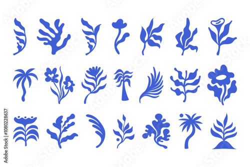 Vector simple minimal illustrations, simple wavy and groovy. hand drawn naive style, flowers and plants, floral botanic design templates, frames and modern wall art prints, posters