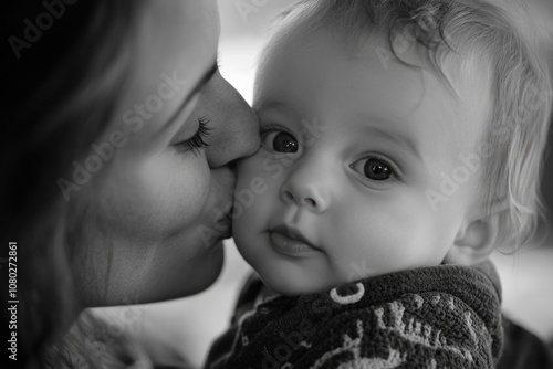 A motherly love moment between a woman and a baby