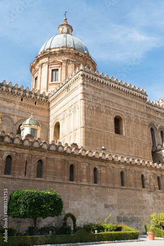 Exterior of the Palermo cathedral, Italy. The church was erected in 1185 by Walter Ophamil, the Anglo-Norman archbishop of Palermo.