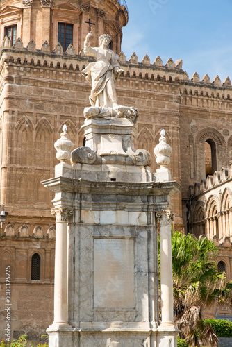 Exterior of the Palermo cathedral, Italy. The church was erected in 1185 by Walter Ophamil, the Anglo-Norman archbishop of Palermo.