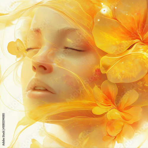 Beautiful dreamer with flowers in a captivating artistic portrait