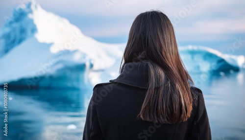 Junge Frau vor einem Eisberg