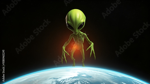 extraterrestrial green alien from outer space invading earth