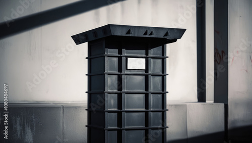 Distinctive Brutalist Mailbox Structure Displayed in Urban Environment Highlighting Raw Industrial Materials and Textural Concrete Finishes