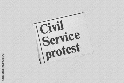 Civil Service protest - news story from 1973 UK newspaper headline article title pencil sketch