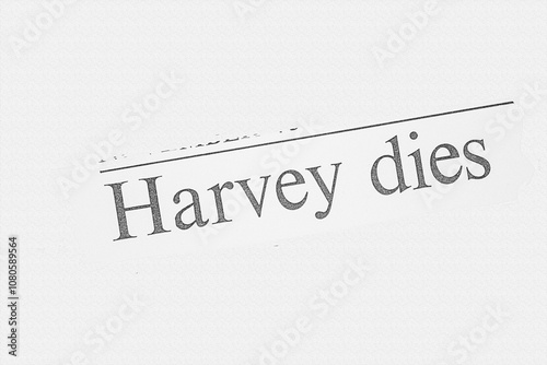 Harvey dies - news story from 1973 UK newspaper headline article title pencil sketch