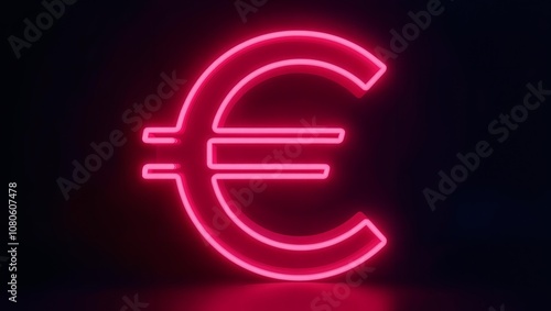 neon symbol of monetary unit of Europe. Red Euro sign