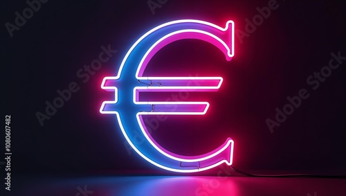 Euro symbol. Neon sign of the monetary unit of Europe