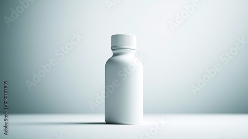 Minimalistic image of a small white plastic bottle placed on a smooth surface