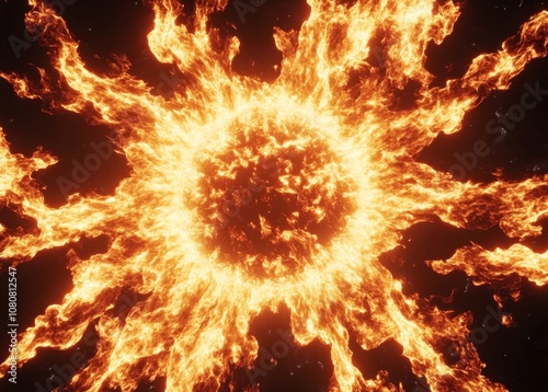 Fiery sunburst - dynamic solar flare with intense energy and light