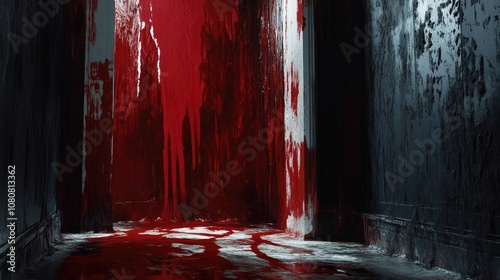 Horrific Scene Blood Trickling Down as a Disturbing Representation of Brutality and Fear