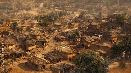 Village with mud houses and scarce resources