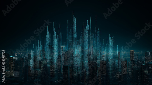 Crystalline Metropolis: A futuristic cityscape rendered in a mesmerizing teal crystalline texture, evoking a sense of mystery and technological advancement.