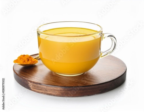 tasty guinean turmeric tea on white background