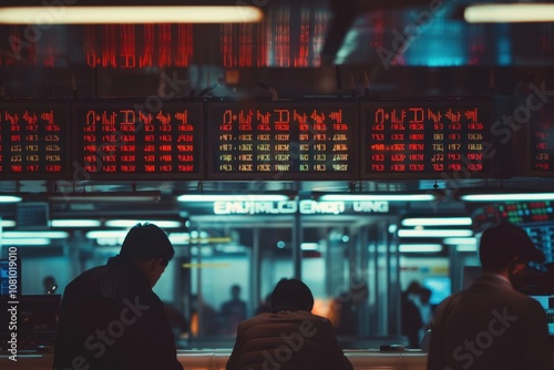 Stock exchange photoshoot showcasing global finance with muted lighting