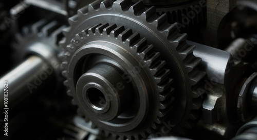 Close-up detail of industrial machine gears cogs