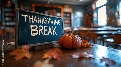 Thanksgiving Break Sign -0 Classroom - school - education - class - students - holiday - vacation - decorated - empty pumpkins 