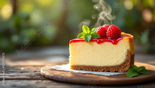 A decadent slice of creamy cheesecake 