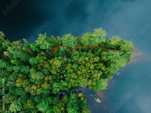 Lake and forest in nature. Lac Lambert, Saint-Alexis-des-Monts, Quebec, Canada.