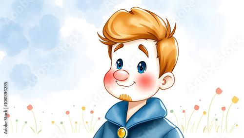 Watercolor cute ivan tsarevich cartoon character, created with technology