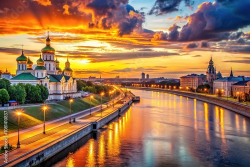 Omsk Embankment Cityscape, Russia - AI Photography