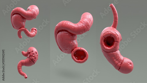 Gastric ulcer in various stages- high degree of detail - 3D Rendering