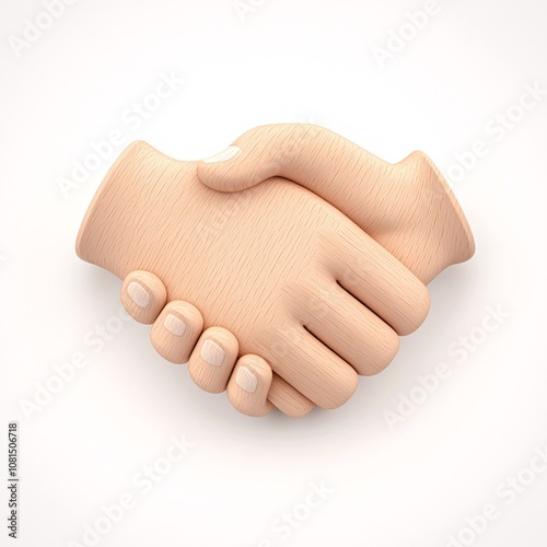 2408_055.A simple vector icon illustration depicting of corporate bond document forming wooden handshake sculpture, representing company debt instrument, at center for a website isolated white