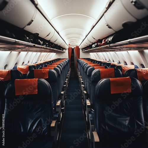 Airplane cabin during boarding with luggage stowed overhead