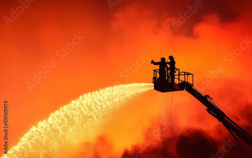 Firefighters Battle Blaze in Dramatic Silhouette