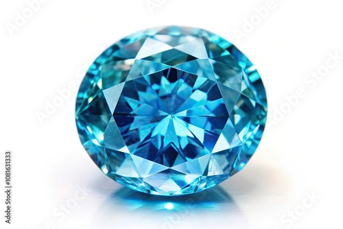 Close-up shot of a natural blue zircon gemstone on a textured background