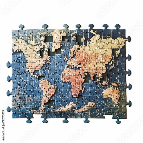 Incomplete world map jigsaw puzzle.