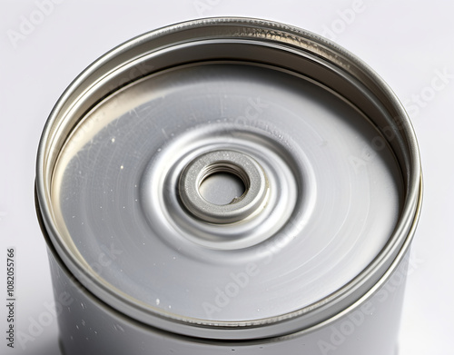 A close-up of a tin of soldering flux with its lid slightly open on a smooth white background. Generative AI